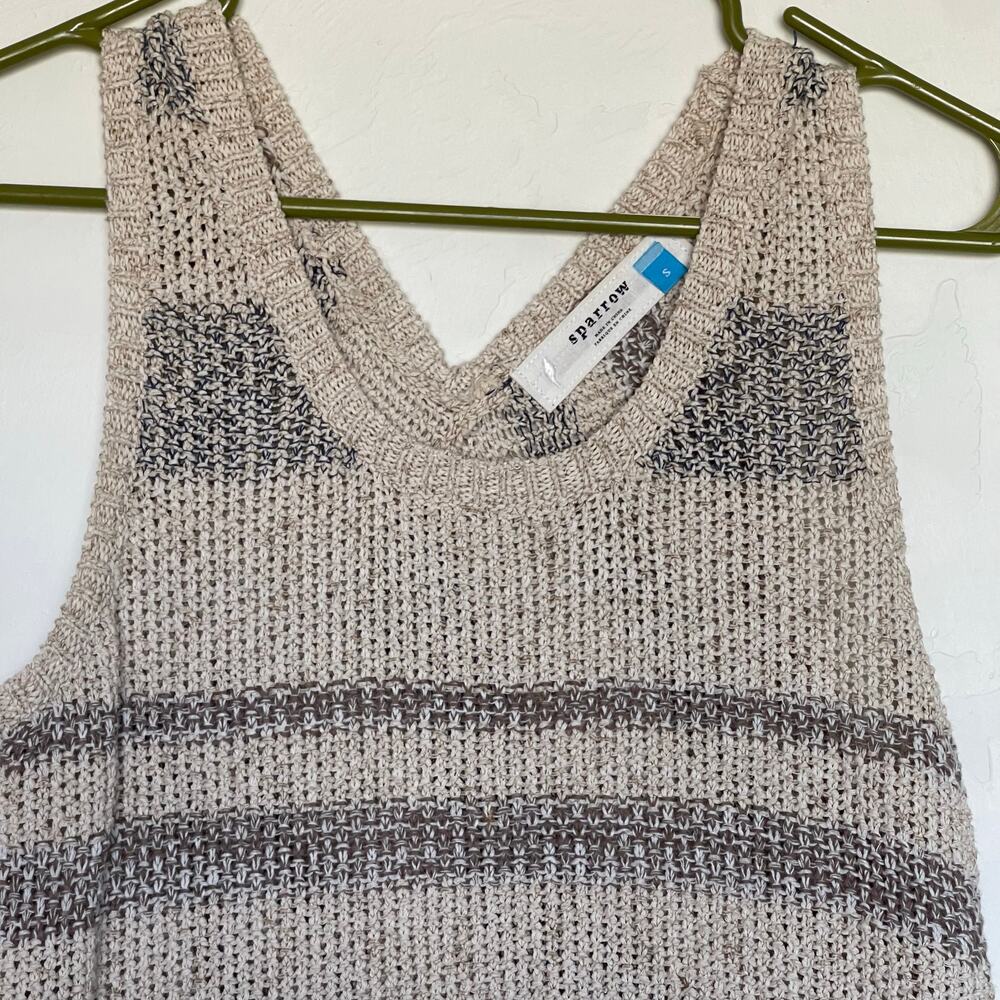 Sparrow Anthropologie Sweater Sleeveless Stripe Linen ‎ Knit Tunic Neutrals Boho